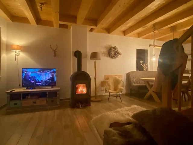 Wohnzimmer mit Holzofen